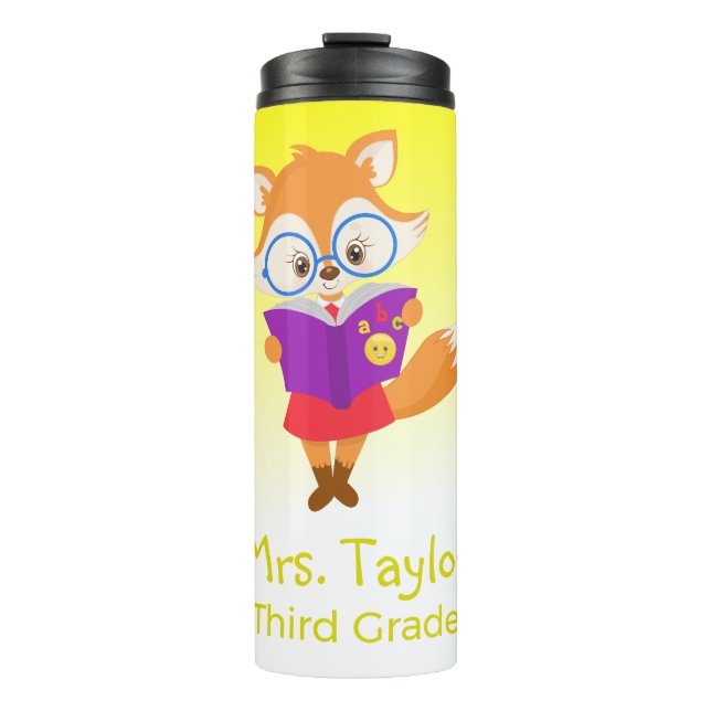 Bright Yellow Fox Teacher's Gift  Thermal Tumbler (Front)