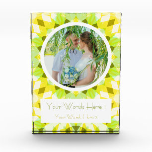 Bright Yellow Fun Green Star Wedding Marriage Gift Photo Block