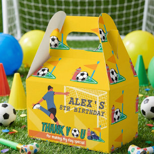 Bright Yellow Fun Soccer Thank You Birthday Favor Boxes