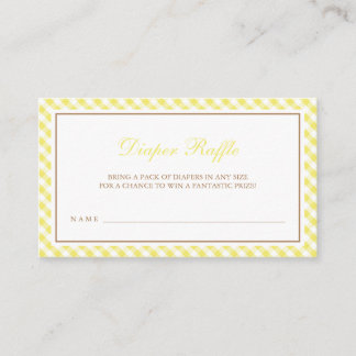 Bright Yellow Gingham Baby Shower Diaper Raffle Enclosure Card