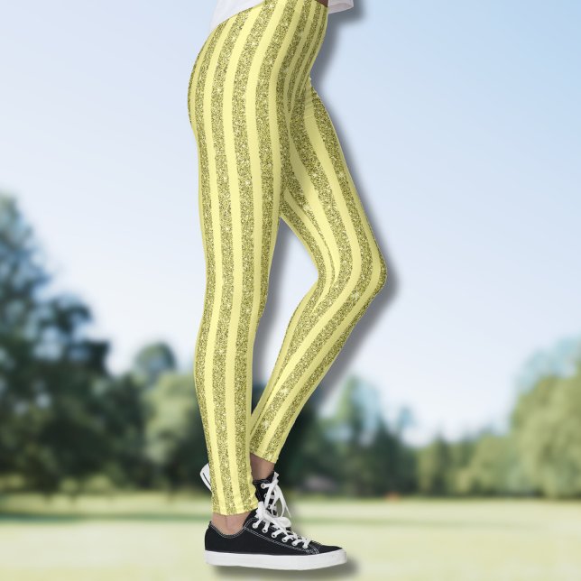 Bright Yellow Glitter Style Vertical Stripes Leggings (Creator Uploaded)