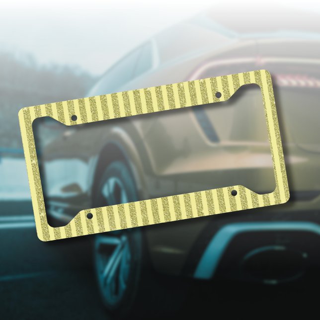 Bright Yellow Glitter Style Vertical Stripes License Plate Frame (Creator Uploaded)