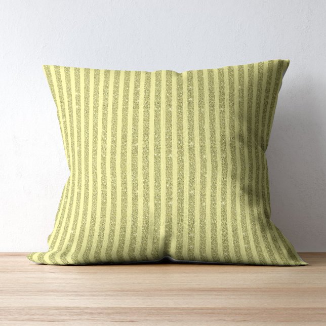 Bright Yellow Glitter Style Vertical Stripes Throw Pillow (Creator Uploaded)