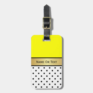 Bright Yellow Gold Band Black Polka Dot Modern Luggage Tag