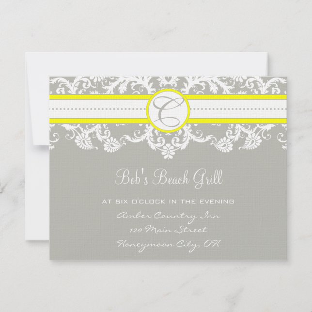 Bright Yellow &  Gray Damask Reception Cards (Back)