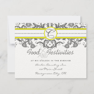 Bright Yellow & Gray Damask Reception Cards
