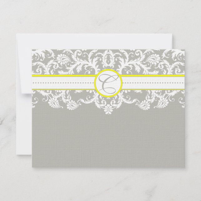 Bright Yellow &  Gray Damask Response Cards (Front)