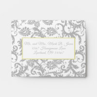 Bright Yellow & Gray Damask Wedding RSVP Envelopes