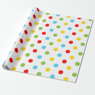 Bright Yellow Green Blue and Red Polka Dots Wrapping Paper