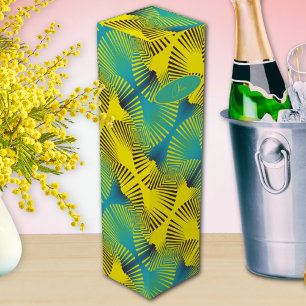 Bright Yellow Green Jungle Style Pattern Monogram Wine Box