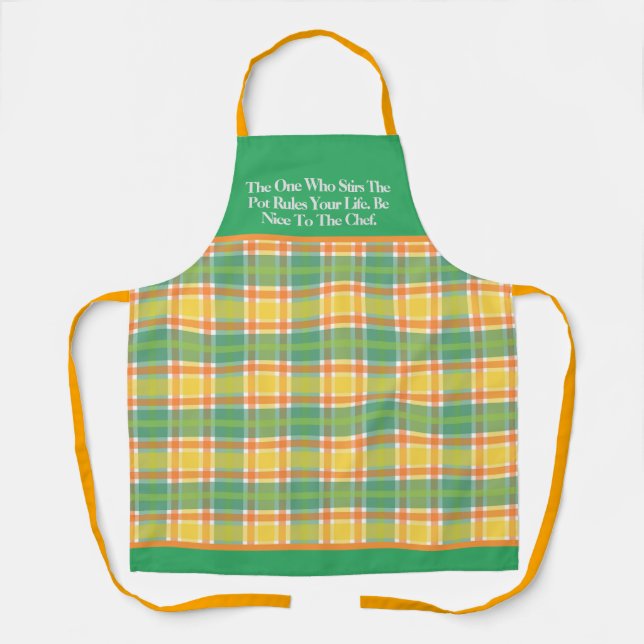 Bright Yellow & Green Plaid Summer  Apron (Front)