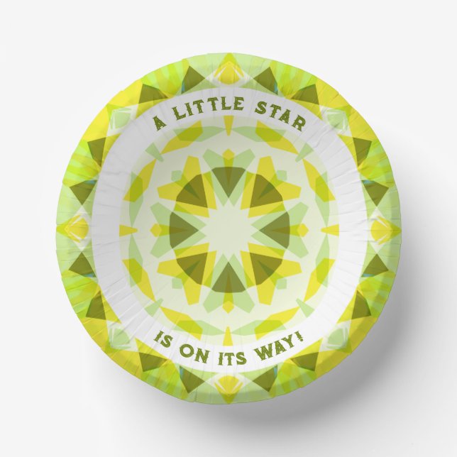 Bright Yellow Green Star Gender Reveal Baby Shower Paper Bowls (Front)