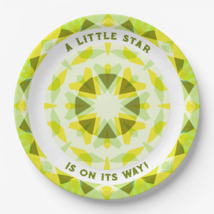 Bright Yellow Green Star Gender Reveal Baby Shower Paper Plates