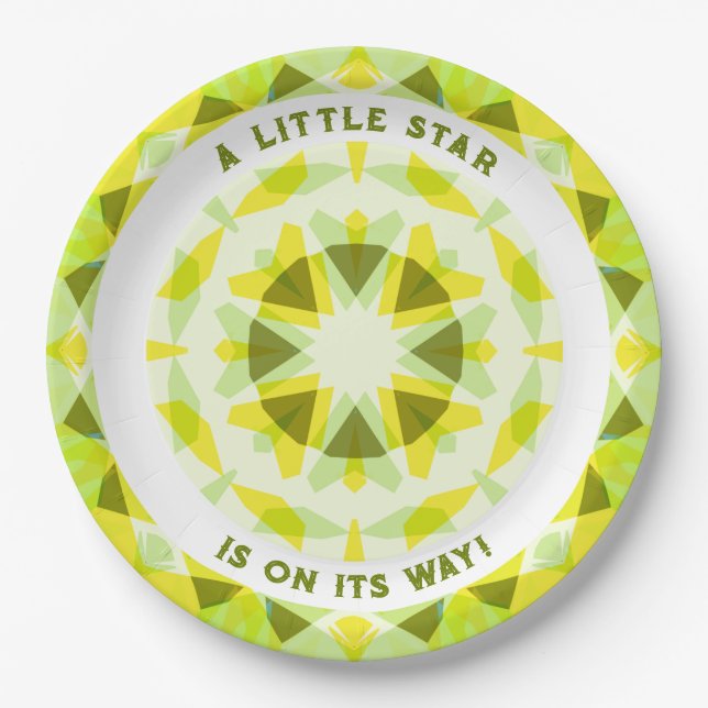 Bright Yellow Green Star Gender Reveal Baby Shower Paper Plates (Front)