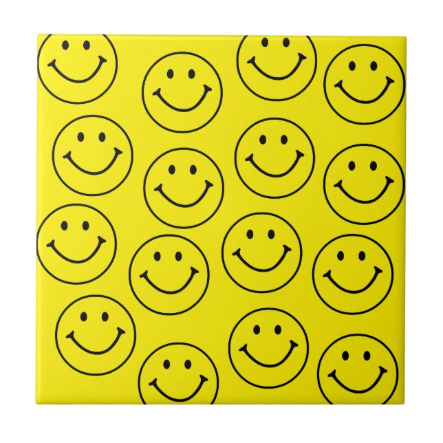 Bright Yellow Happy Smiling Face  Ceramic Tile (Front)