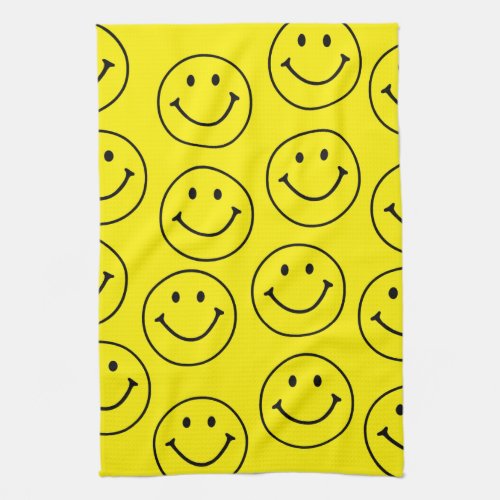 Bright Yellow Happy Smiling Face  Kitchen Towel