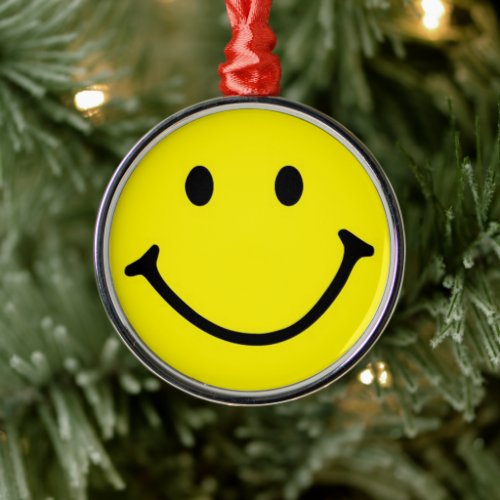 Bright Yellow Happy Smiling Face  Metal Ornament