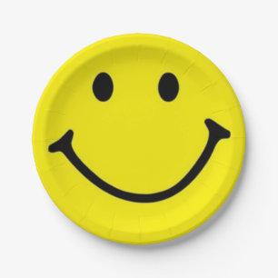 Bright Yellow Happy Smiling Face Paper Plates