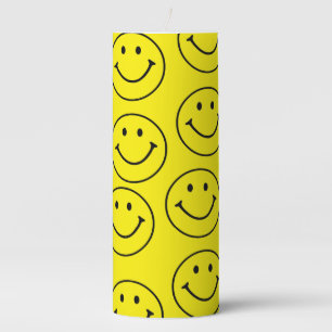 Bright Yellow Happy Smiling Face Pillar Candle