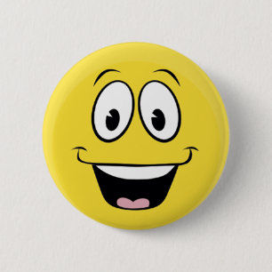 Bright Yellow Happy Smiling Face  Pinback Button