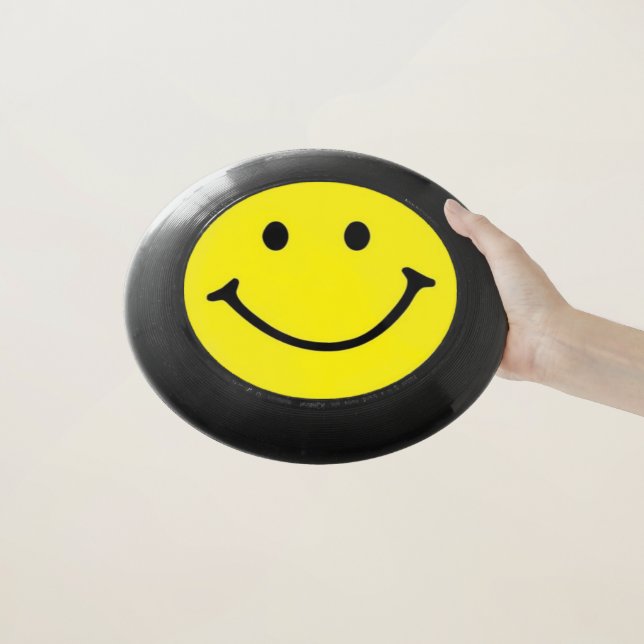 Bright Yellow Happy Smiling Face  Wham-O Frisbee (In Hand)