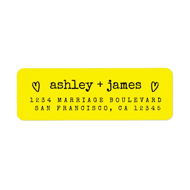 Bright Yellow Heart Couple Return Address Label (Front)