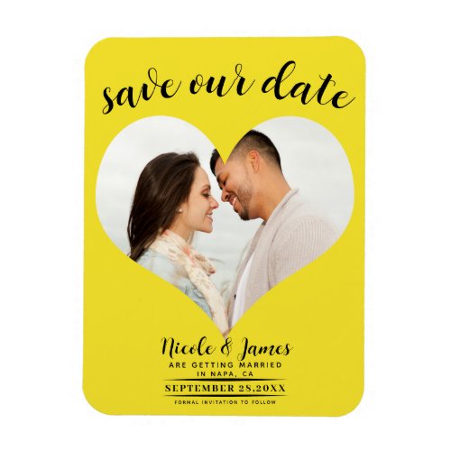 Bright Yellow Heart Photo Wedding Save the Date Magnet