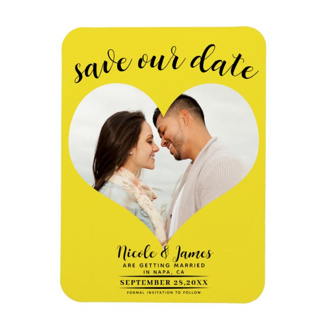Bright Yellow Heart Photo Wedding Save the Date Magnet (Vertical)