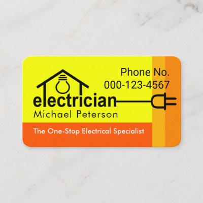 Bright Yellow Home Electrician Bulb Wiring Business Card