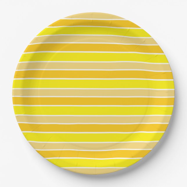 Bright Yellow Horizontal Striped Paper Plates (Front)