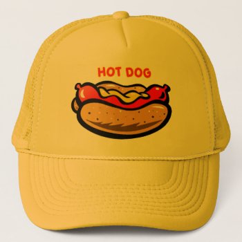 Bright Yellow Hot Dog Stand Custom Print Logo Trucker Hat by MiniBrothers at Zazzle