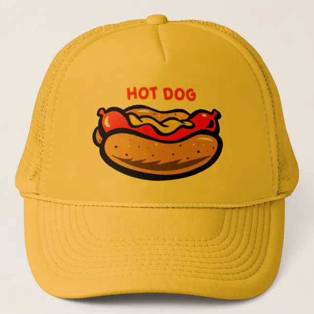 Bright Yellow Hot Dog Stand Custom Print Logo Trucker Hat | Zazzle