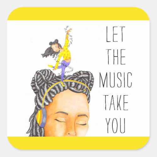 Bright Yellow Inspirational Quote about Music Art Square Sticker