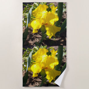 Bright Yellow Iris Flower, Beach Towel