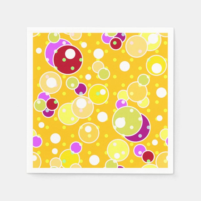 Bright yellow kids fun bubbles circles birthday cu napkins (Front)