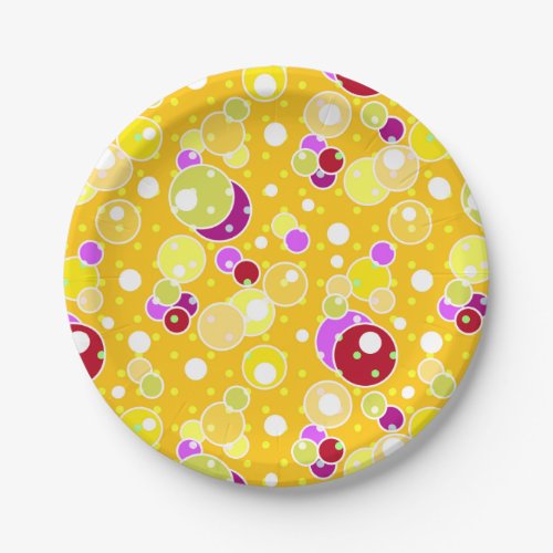 Bright yellow kids fun bubbles circles birthday cu paper plates