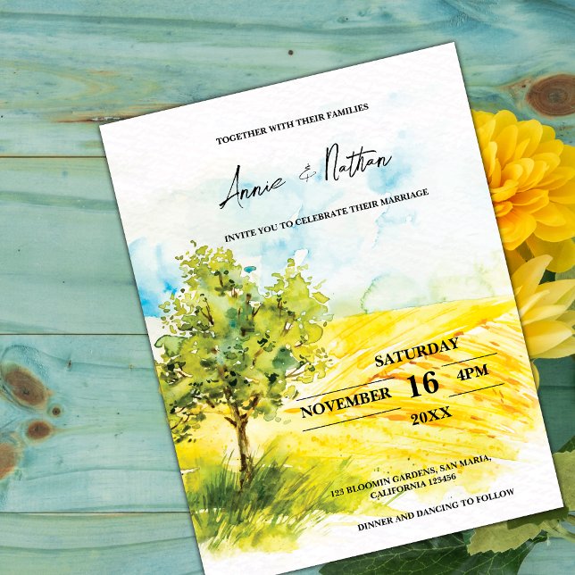 Bright Yellow Landscape Farmland Wedding Invite (Bright Yellow Landscape Farmland Wedding Invite)