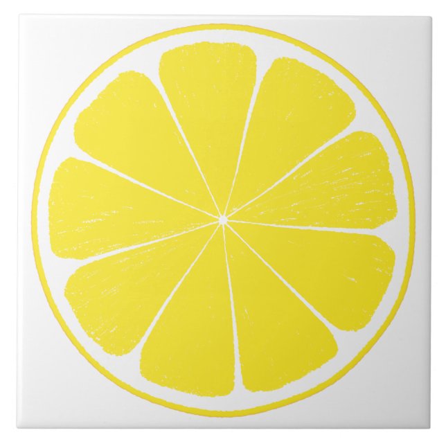 Bright Yellow Lemon Citrus Fruit Slice Design Ceramic Tile (Front)