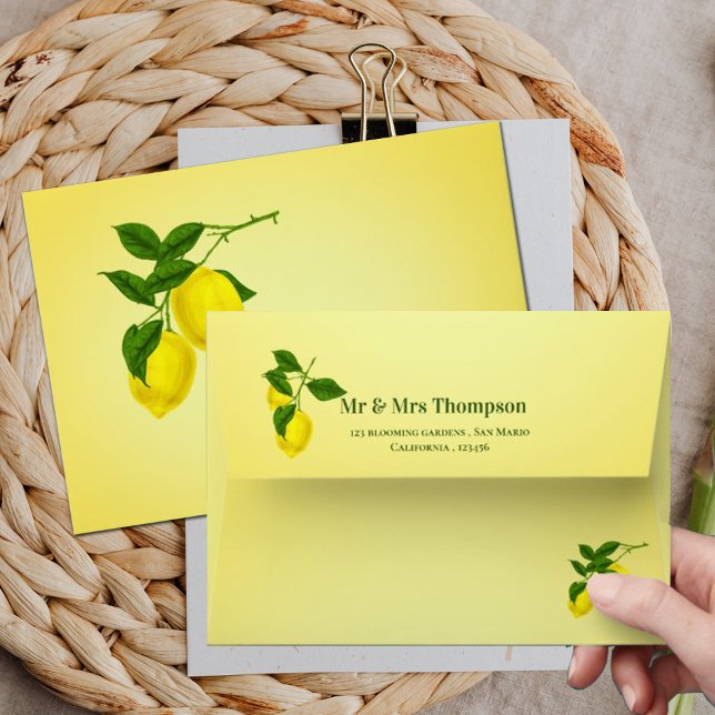 Bright Yellow Lemon Citrus Mediterranean Wedding Envelope (Creator Uploaded)
