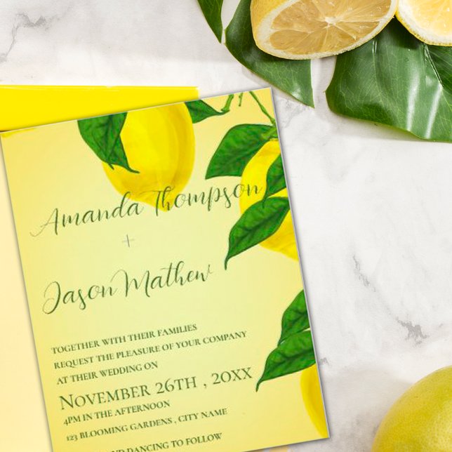 Bright Yellow Lemon Citrus Summer Wedding Invitation (Creator Uploaded)