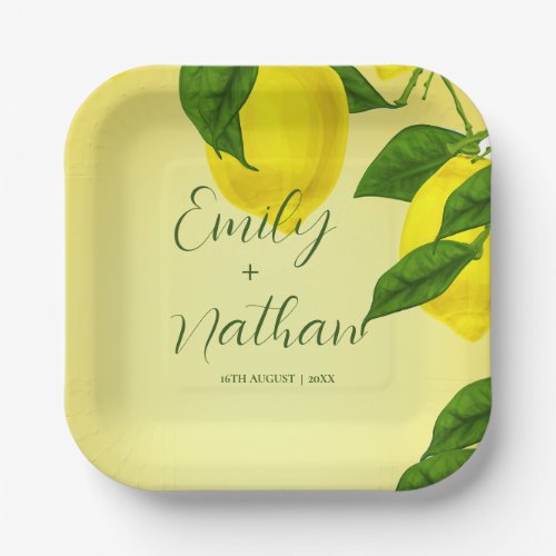 Bright Yellow Lemon Citrus Wedding Party  Paper Plates