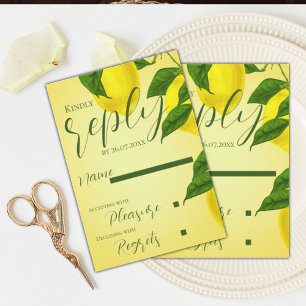 Bright Yellow Lemon Citrus Wedding Reply by RSVP Card