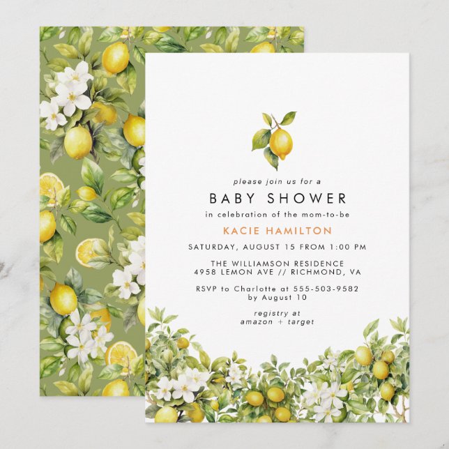 Bright Yellow Lemon Garden | Summer Baby Shower Invitation (Front/Back)