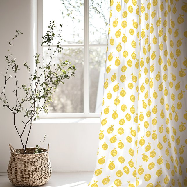 Bright Yellow Lemon Pattern Fresh Citrus Sheer Curtains (Creator Uploaded)