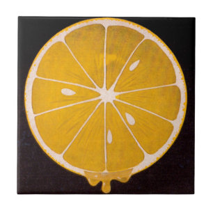 bright yellow lemon slice ceramic tile