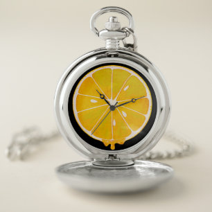 bright yellow lemon slice pocket watch