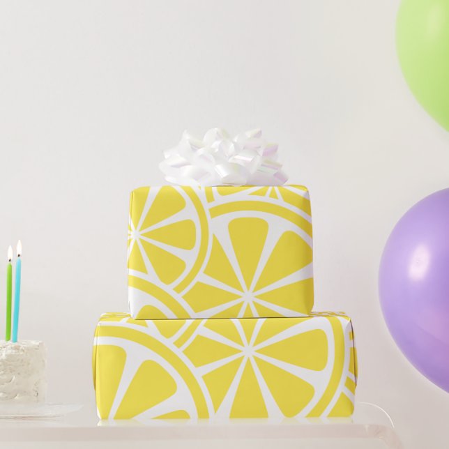 Bright Yellow Lemon Slices Modern Pattern Wrapping Paper (Party Gifts)