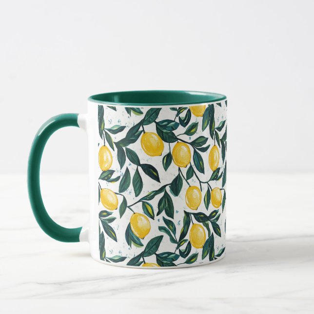 Bright Yellow Lemon Tree Branches Two-Tone Mug (Left)