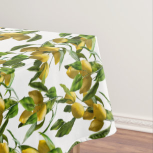 Bright Yellow Lemons and Green Leaves Tablecloth