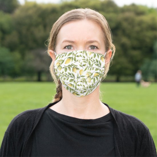 Bright Yellow Lemons and Leaves Pattern Adult Cloth Face Mask